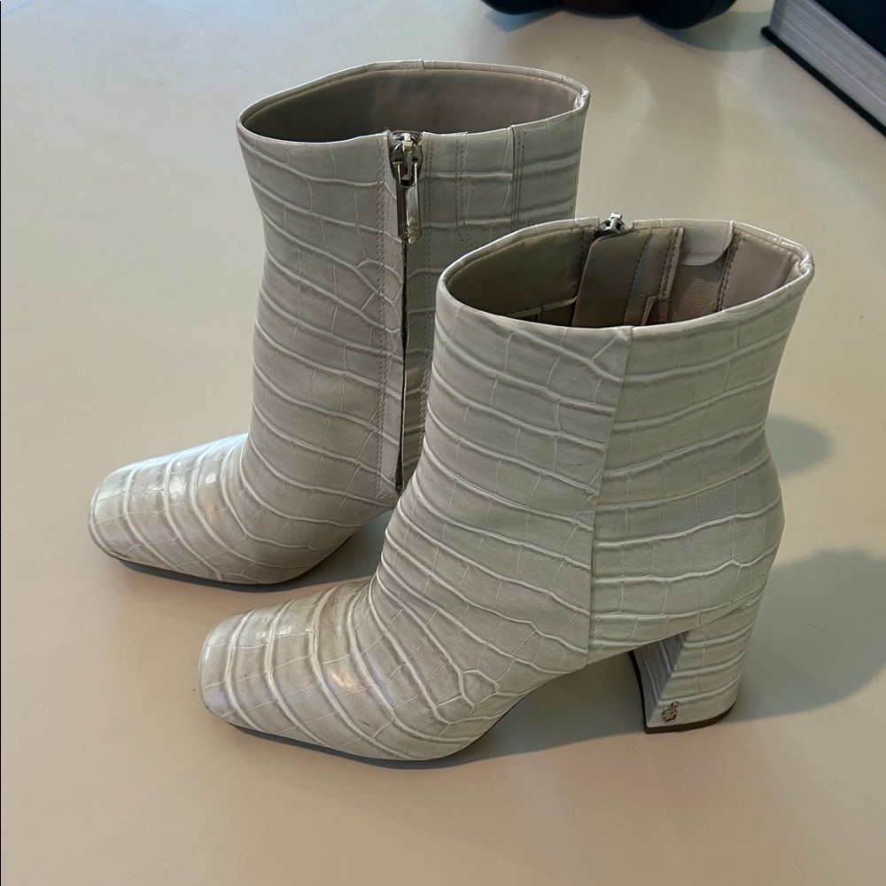 Sam Edelman White Croc-Embossed Ankle Booties